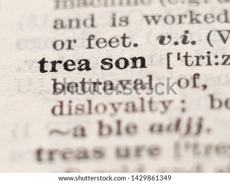Dictionary definition of word treason, selective focus.