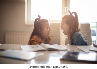 Did You Hear Me Now? Two Girls Talk During Homework.