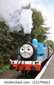 DIDCOT, OXFORDSHIRE, UK  OCTOBER 5, 2013. Thomas The Tank Engine Is A Live Steam Engine Character, Based On The Books By Reverend Wilbert Awdry, Running At Didcot Railway Centre, Oxfordshire, UK.