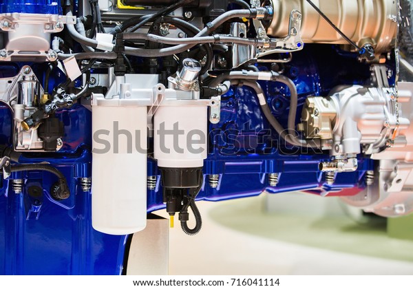 Diesel engine with oil\
and fuel filters.