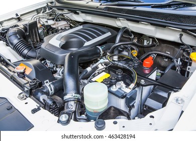 Diesel Engine Under The Hood Of A Pickup Truck