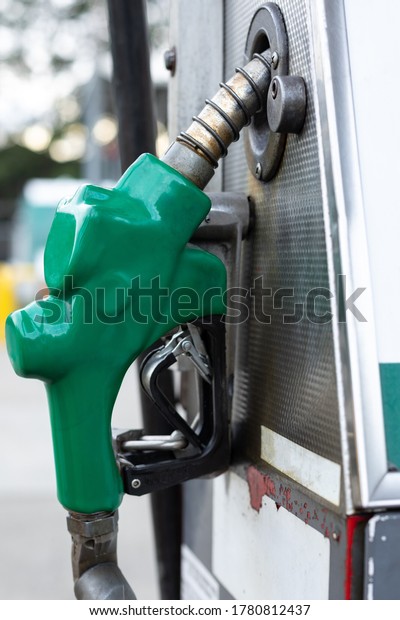 Diesel gas pump at a\
refueling station