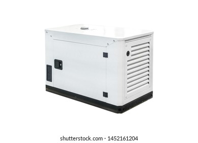 Diesel generator, white, mobile, electronic, with remote control for the cottage, country house, on a white background. Mobile electricity.