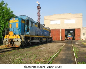 Diesel Locomotives Near The Locomotive Depot At The Old Factory Of The Ministry Of Ferrous Metallurgy 