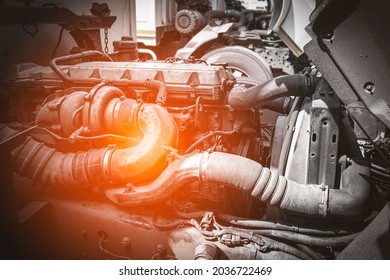 Diesel Truck Engine For Maintenance Servicing.