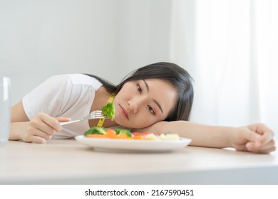 Diet Bored Face Unhappy Beautiful Asian Stock Photo 2167590451 ...
