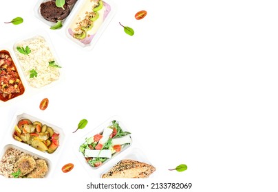 Diet Box Set.  A Healthy Food And Diet Concept. Dietary Catering. Fitness Meal. Take Away. 