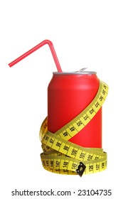 Diet Cola And Measuring Tapes Isolated Over White Background