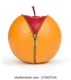 diet concept, apple inside orange