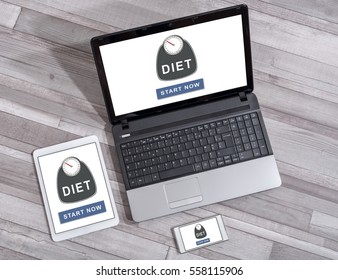 Diet concept shown on different information technology devices