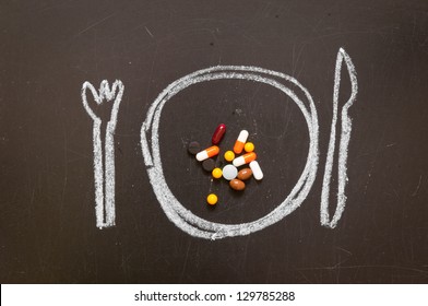Diet concept. Tablets on a plate.