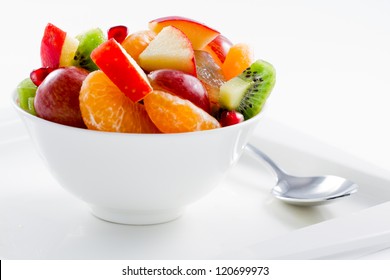 Diet, Healthy Fruit Salad In The White Bowl - Healthy Breakfast, Weight Loss Concept