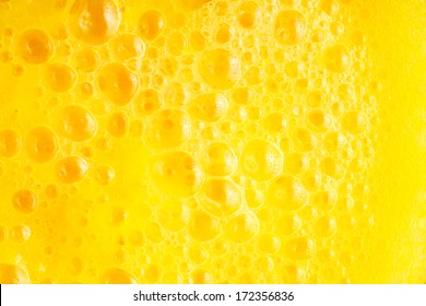 Diet Healthy Nutrition. Fresh Yellow Fruits Juice Background Texture. Orange Water Bubbles. Macro