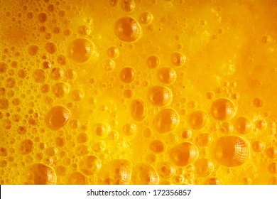 Diet Healthy Nutrition. Fresh Yellow Fruits Juice Background Texture. Orange Water Bubbles. Macro