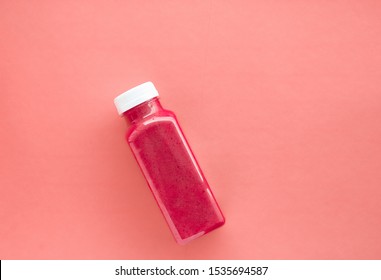 Diet Menu, Dieting Program, And Juice Catering Concept - Detox Superfood Strawberry Smoothie Bottle For Weight Loss Cleanse On
Coral Background, Flatlay Design For Food And Nutrition Expert Blog