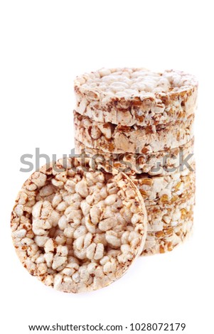 Diet rice cakes pile isolated on white background