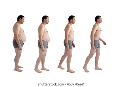 diet weight loss transformation concept man isolated on white