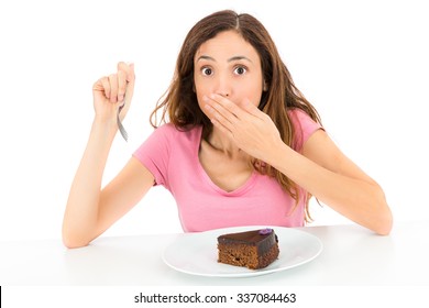 Diet Woman Get Caught While Eating Cake