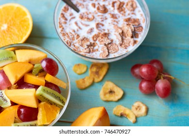 cereal with milk and fruit