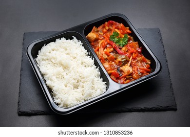 Dietary Catering. Chicken In Sweet And Sour Sauce With White Rice.