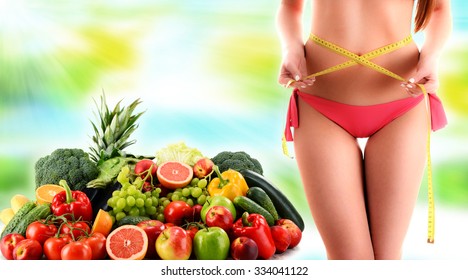 Dieting. Balanced diet based on raw organic vegetables and fruits