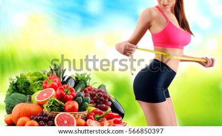 Dieting. Balanced diet based on raw organic vegetables and fruits
