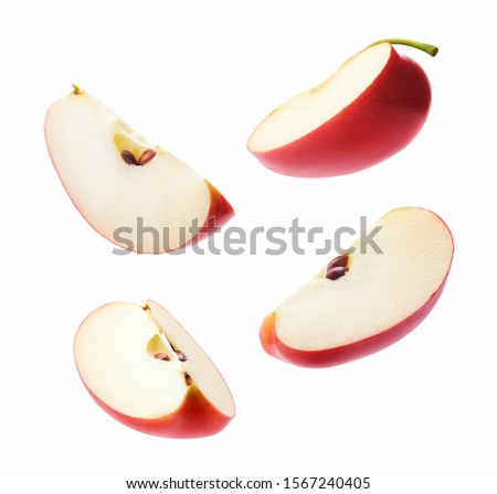 Different angle of slices red apple isolated on white background