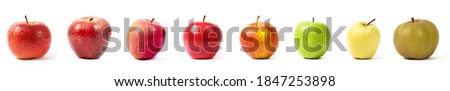 different apple varieties on white background studio shot