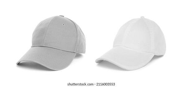 Different baseball caps on white background, collage. Mock up for design - Shutterstock ID 2116003553