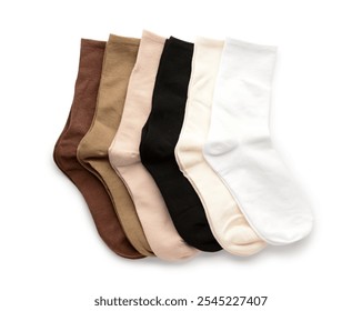 Different basic color socks on white background