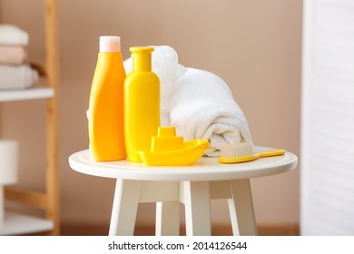 Different Bath Accessories On Table