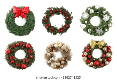 Different beautiful Christmas wreaths isolated on white, collection - Powered by Shutterstock