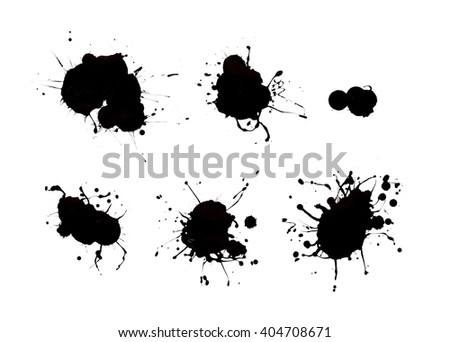 Different Black Paint Drips Isolated on White Background.