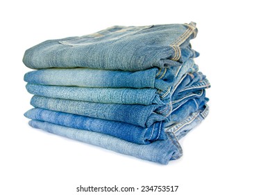 Jeans Trousers Stack On White Backgroundconcept Stock Photo 1908964036 ...
