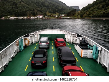 Different Car On Car Ferry Boat In Norway