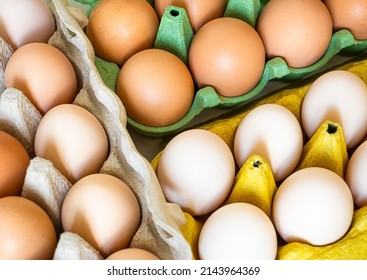 different categories of eggs in trays. top view. - Shutterstock ID 2143964369