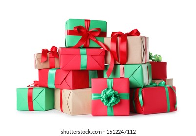 Different Christmas gift boxes on white background - Shutterstock ID 1512247112