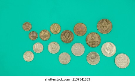 Different Coins Of The USSR Close-up.The Concept Of Old Money.Collecting.