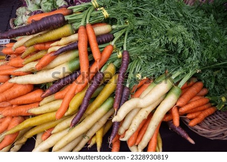 Different colored carrots at a farmer's market