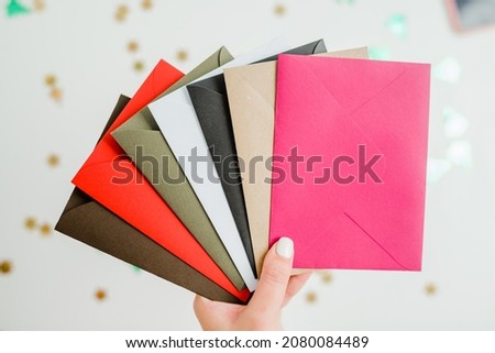 Different colored envelopes on the table