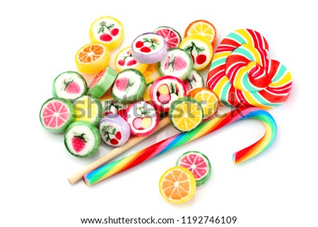 Similar – Image, Stock Photo Colorful lollipops and candies and sweet candy