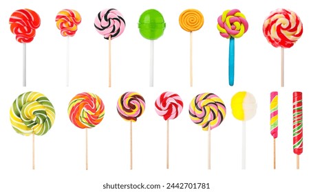 Different colorful lollipops isolated on white, set - Powered by Shutterstock