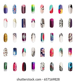 Different colorful Nail Art designs  isolated white background