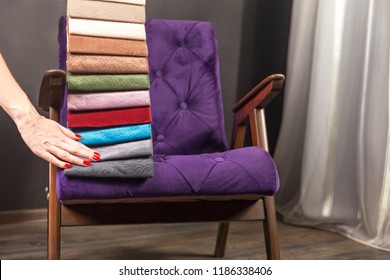 Different colors of the fabric palette for tightening furniture 