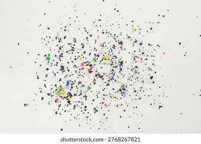 Different colors of micro plastics. Plastic waste that pollutes the earth, the water and does not decompose. Human threat to the environment.