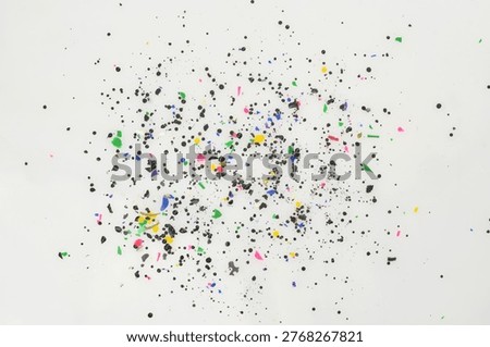 Different colors of micro plastics. Plastic waste that pollutes the earth, the water and does not decompose. Human threat to the environment.
