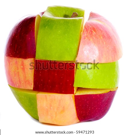 Different colors sliced apple isolated on white