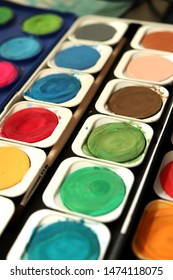 Different Colors Of Waterpaint In A Palette