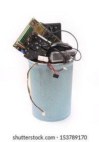 Different Computer Parts In Trash Can