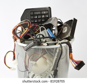 Different Computer Parts In Trash Can